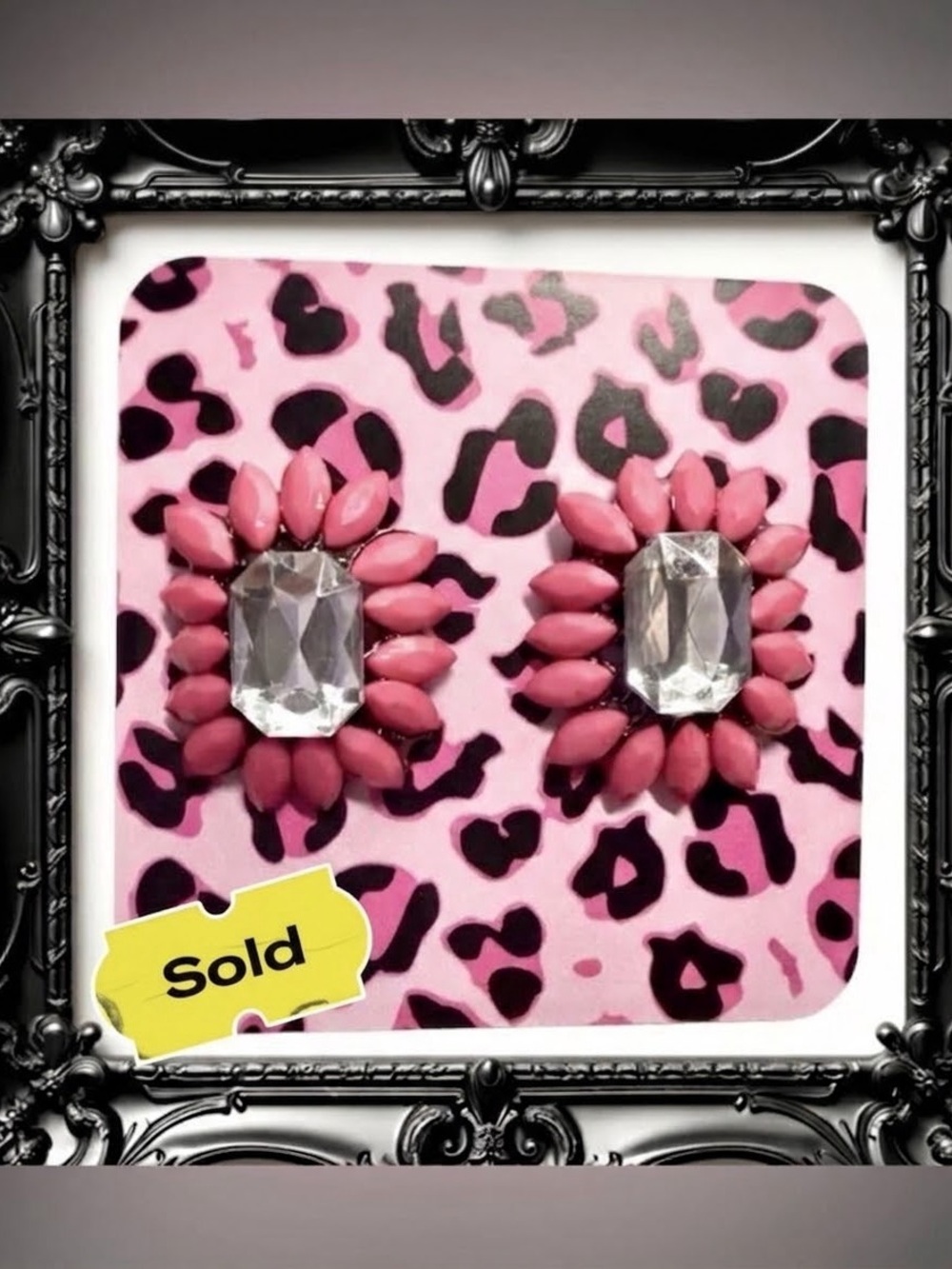 Pink and Crystal Petal Stud Earring, Betsy Johnson inspired. WhimsiGoth, Punk🖤